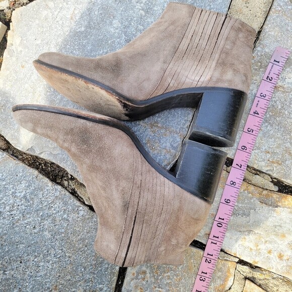 Coclico Tan Black Suede Pull On Ankle Bootie Heel Boots Size 39.5 - Picture 7 of 10